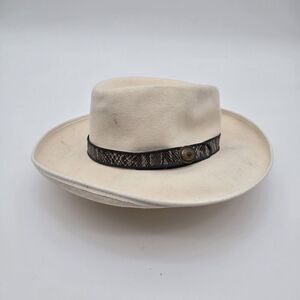 Vintage Wool Hat Mens M Cream Southwestern Cowboy Fedora Felted Conch Union
